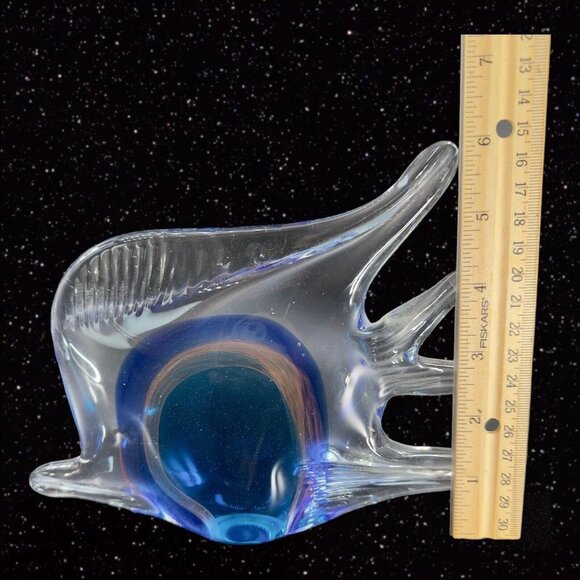 Multicolor Large Art Glass Fish Figurine Paperweight Blue W Clear Edges Heavy - Picture 12 of 14